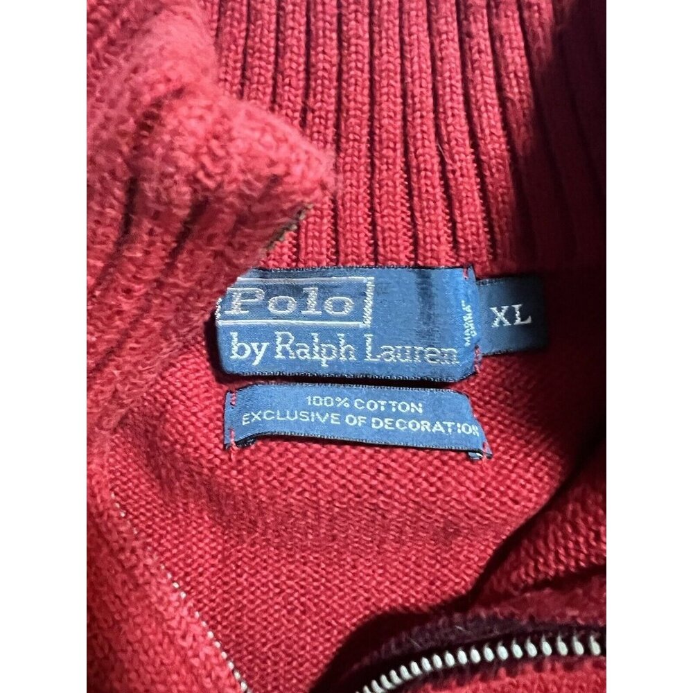 VINTAGE Polo Ralph Lauren Men‎ Sweater XL Red Logo Embroidered 1/4 Zip Mock Neck - Picture 3 of 8